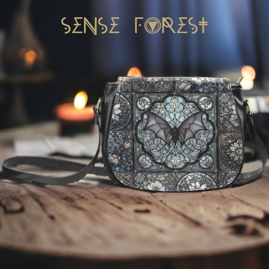 Medieval Goth Stained Glass Bat Saddle Bag | Sense Forest