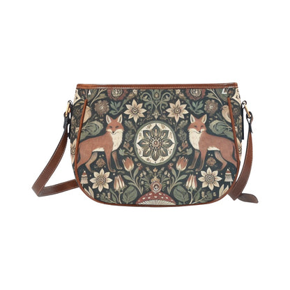 Interior of Retro canvas saddle bag with fox mushroom rabbit print in the style of forest witch cottagecore by sense forest 