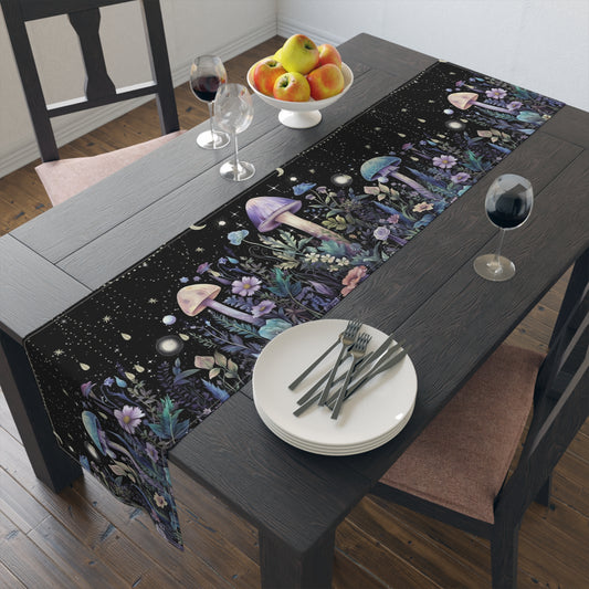 Dark Boho Purple mushroom forest dinner table runner cloth