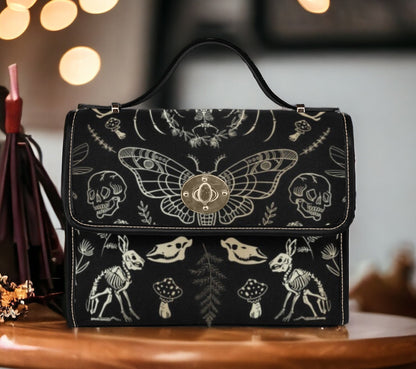 Dark Academia Forest Animal Bones Skeleton Canvas Satchel Bag | Sense Forest