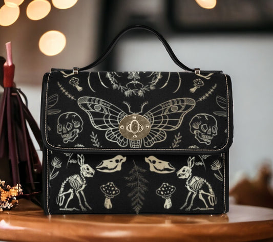 Dark Academia Forest Animal Bones Skeleton Canvas Satchel Bag | Sense Forest
