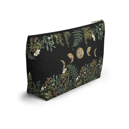Green Witch Nature T or flat pouch, Moon Phase Forest makeup cosmetic bag, Crystal Tarot Zipper Pouch, Pencil Pouch, Toiletry Pouch