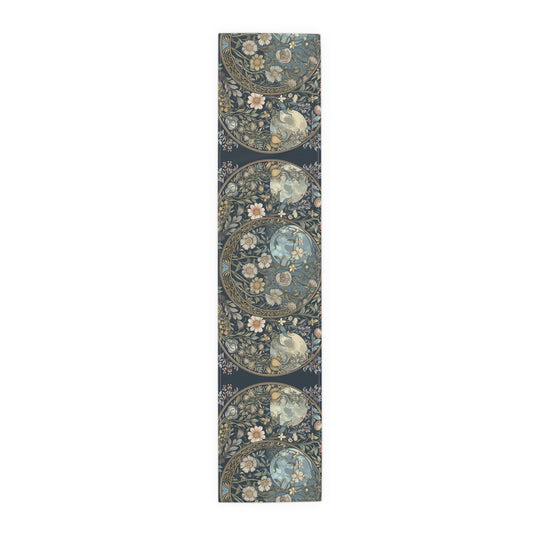 Maximalist Teal green wildflower Daisy moon dinner table runner, Witchy boho home decor, Botanical floral Table Runner housewarming gift
