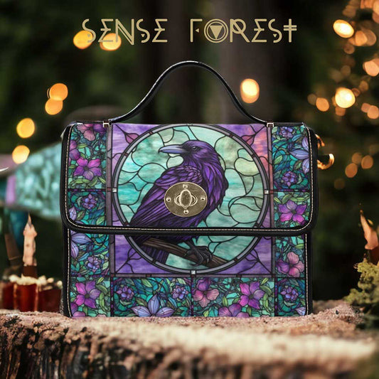 Stained Glass Crow Medieval Goth Canvas Satchel Bag| Sense Forest