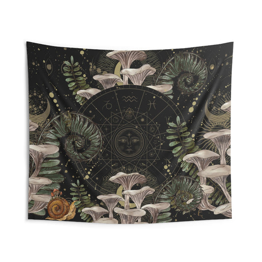 Mushroom Astrology Zodiac sign Witchy Wall Tapestries