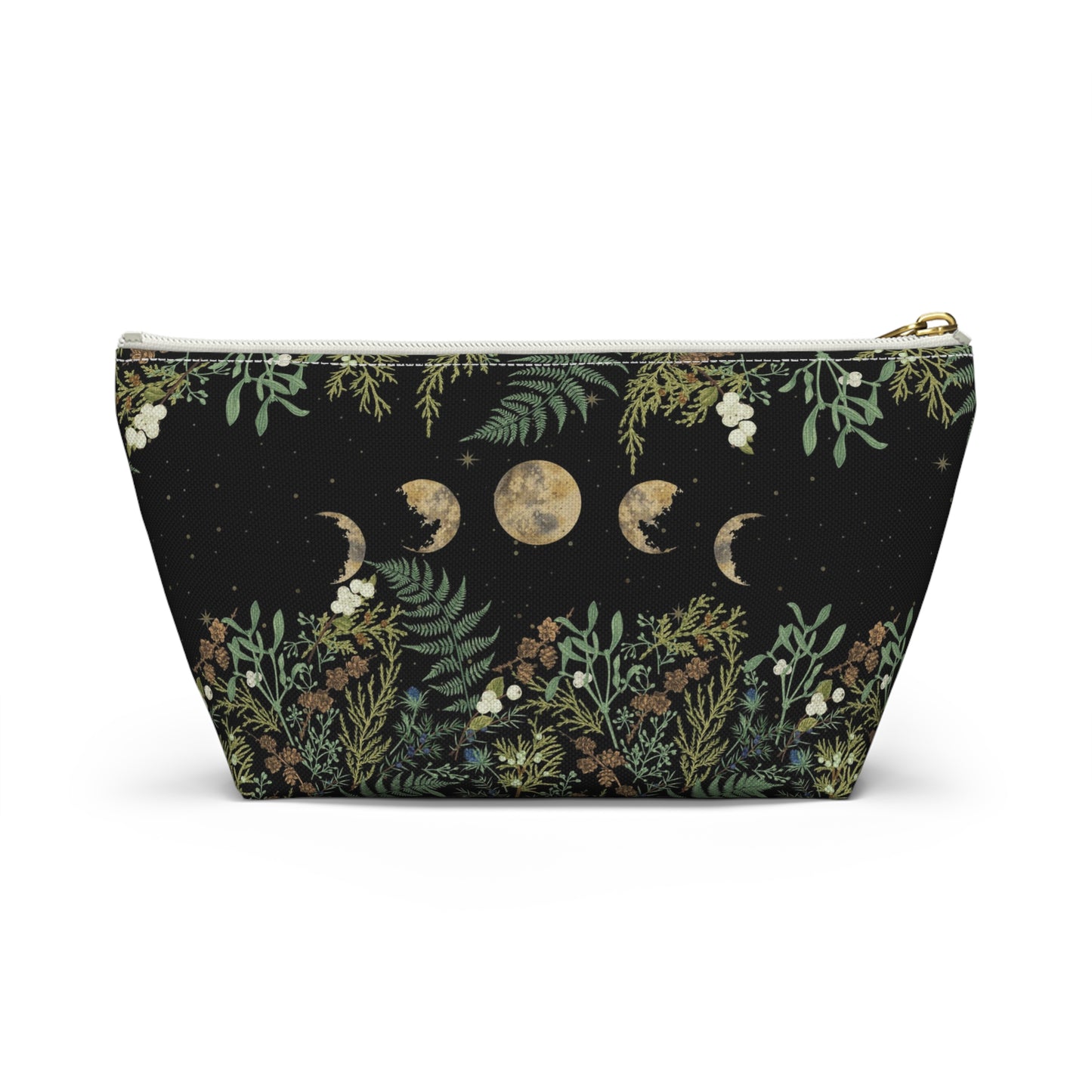 Green Witch Nature T or flat pouch, Moon Phase Forest makeup cosmetic bag, Crystal Tarot Zipper Pouch, Pencil Pouch, Toiletry Pouch