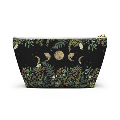Green Witch Nature T or flat pouch, Moon Phase Forest makeup cosmetic bag, Crystal Tarot Zipper Pouch, Pencil Pouch, Toiletry Pouch