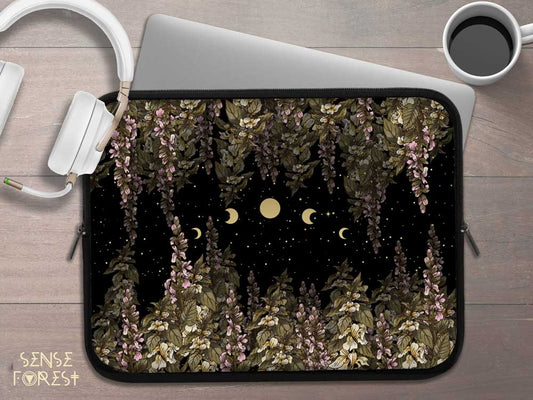 Foxglove flowers moon phase laptop sleeve travel case |Sense Forest