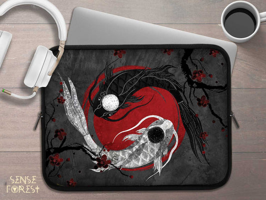 Yinyang Koi fish Japanese aesthetic laptop sleeve | Sense Forest