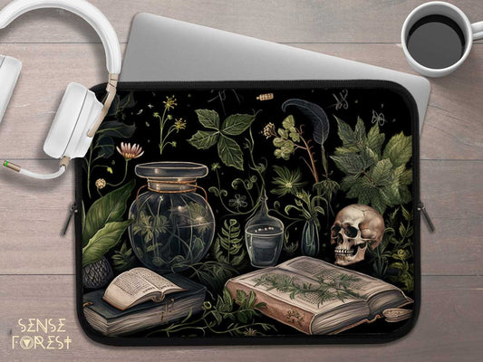 Dark Cottagecore Herbalist academia Botanical witchy laptop sleeve | Sense Forest