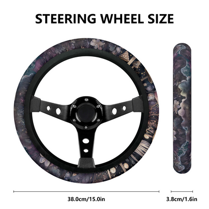 Dark Cottagecore Watercolor mushroom forest art car steering wheel cover