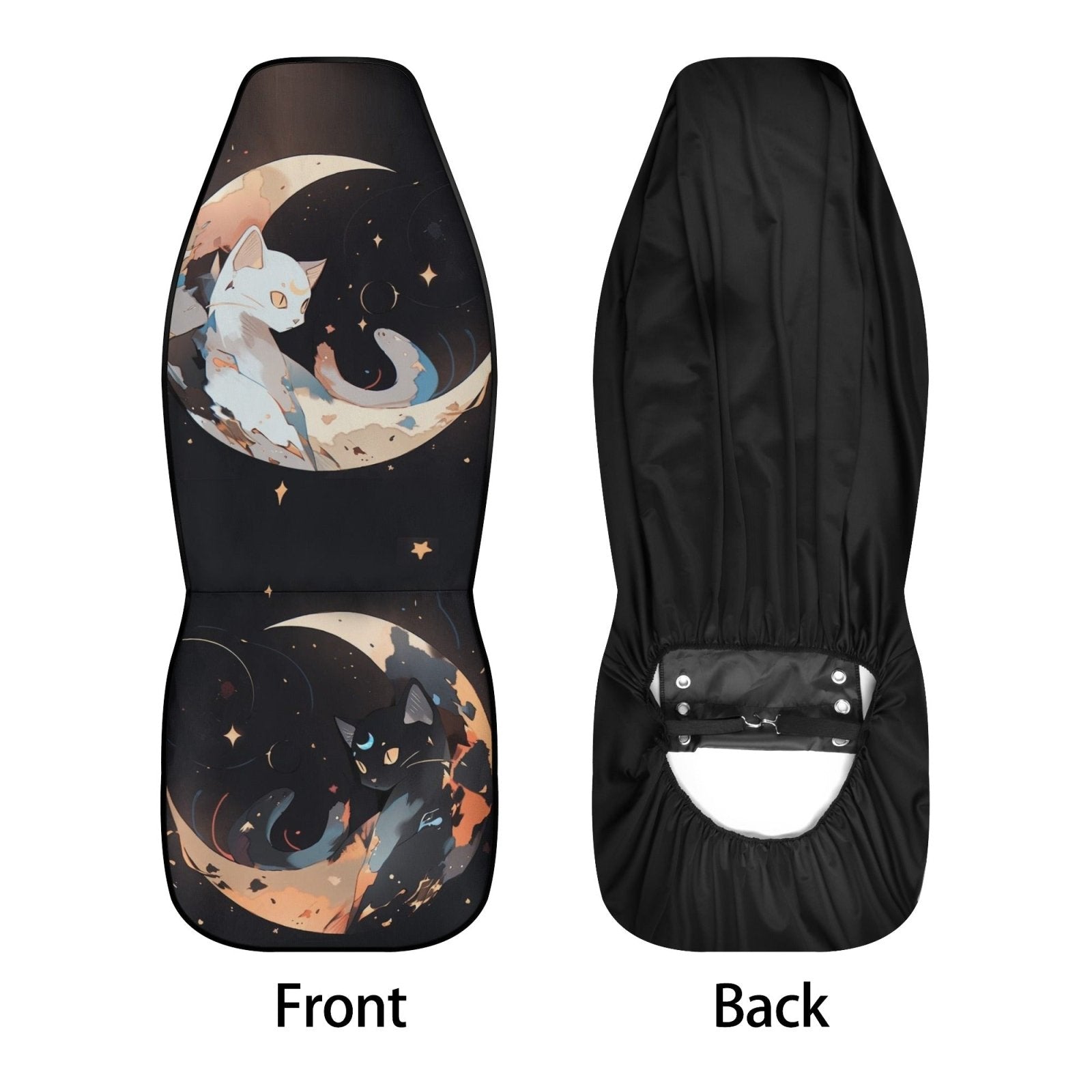 Anime Black White Moon Cats Car Seat Covers Full Set - sense forest