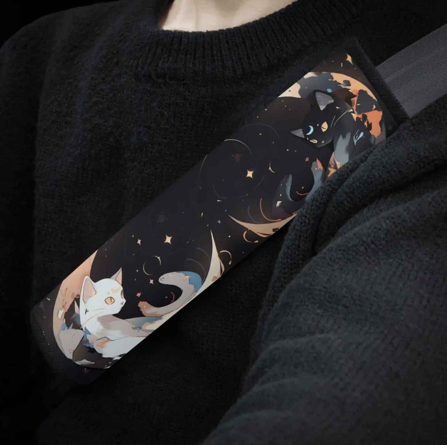 Anime Black White Moon Cats Car Seat Covers Full Set - sense forest