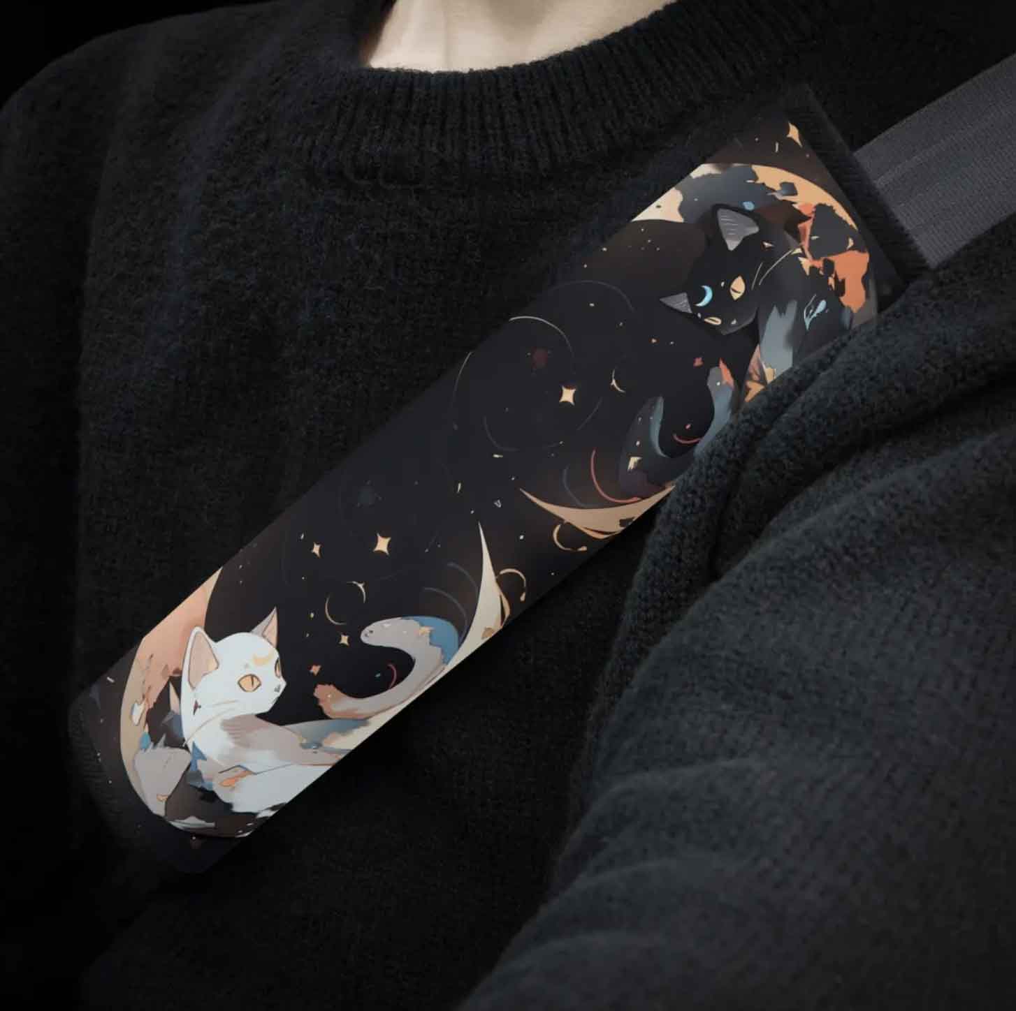 Anime Black White Moon Cats Car Seat Covers Full Set - sense forest