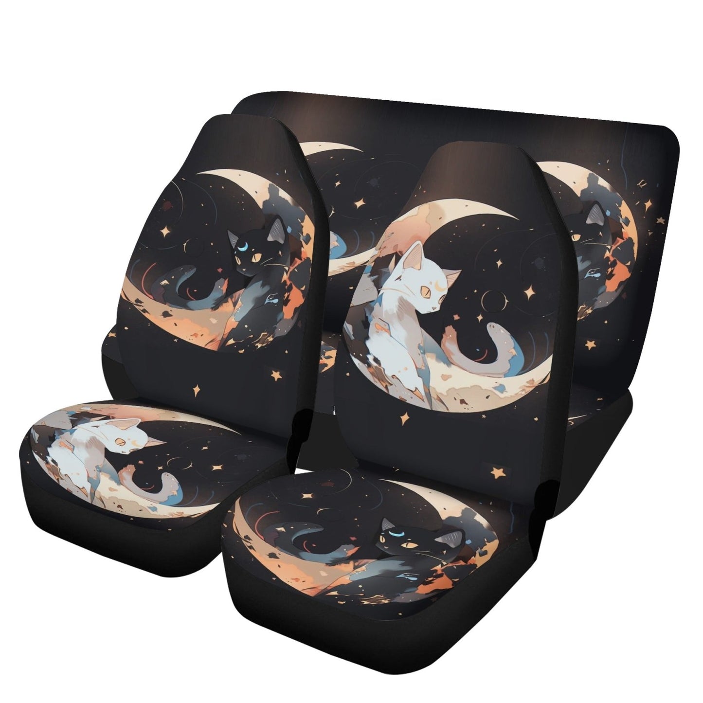 Anime Black White Moon Cats Car Seat Covers Full Set - sense forest