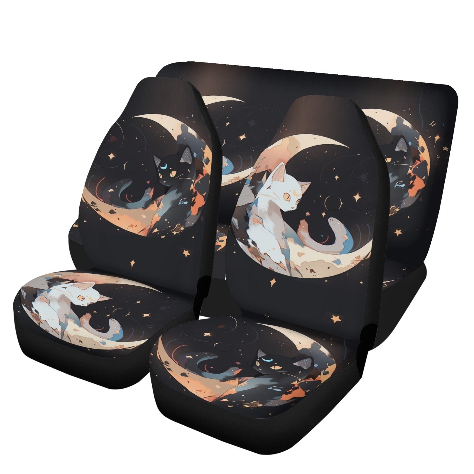 Anime Black White Moon Cats Car Seat Covers Full Set - sense forest