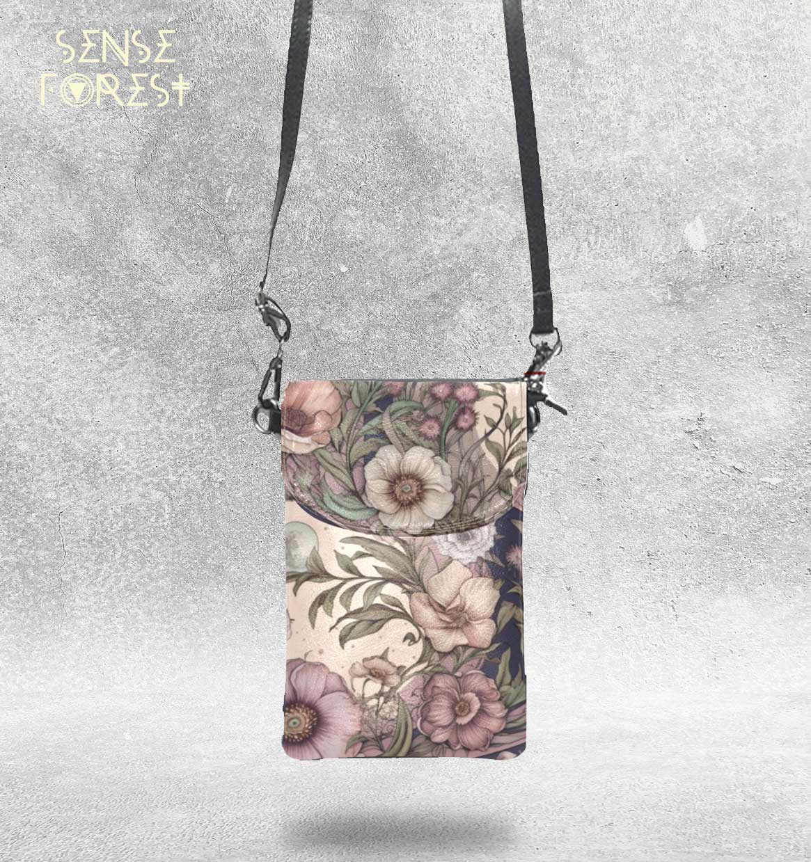 Ash Pink Floral Vegan leather phone purse - sense forest