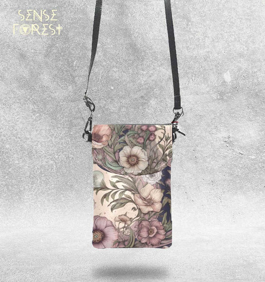 Ash Pink Floral Vegan leather phone purse - sense forest