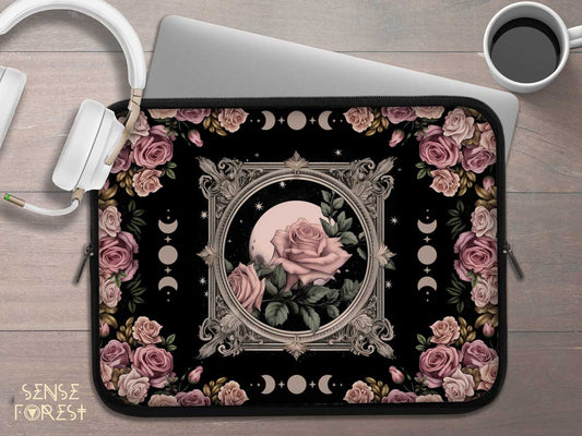 Dark academia Cottagecore Gothic rose moon laptop sleeve | Sense Forest