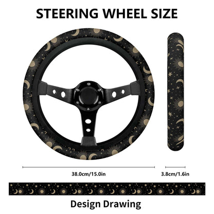 Black Gold Celestial Mushroom Car Seat Covers Set - sense forest