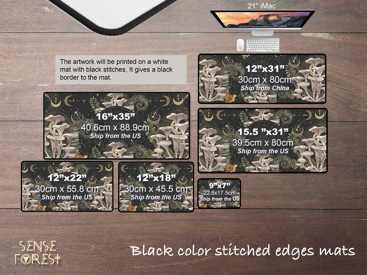 Dark Cottagecore desk mat,  Witchy mushroom gaming mousepad, Forest extended mousepad, gamer desk setup, tarot mat, Green with altar decor