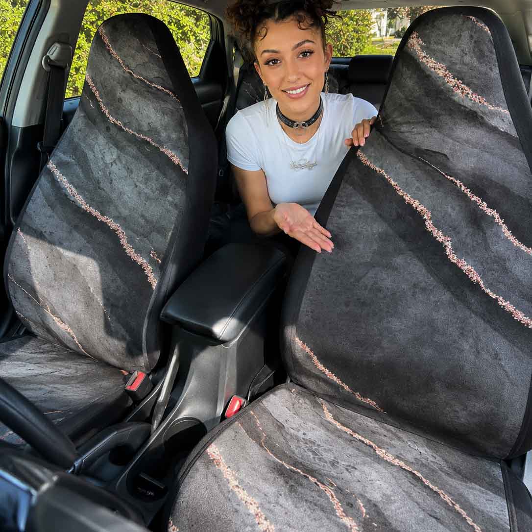 Black watercolor glitter Marble print Car Seat Covers Full Set - sense forest