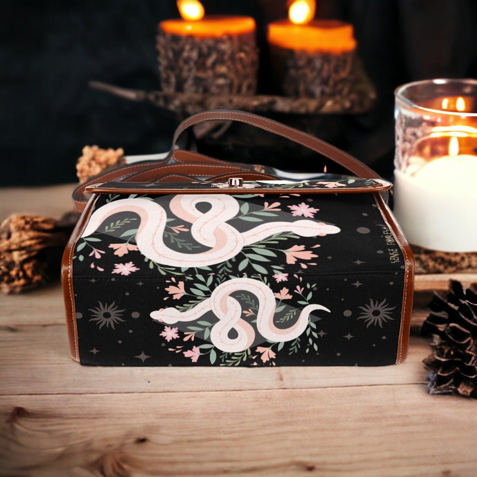 Boho Floral Snake Witchy Canvas Satchel Bag - sense forest