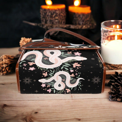 Boho Floral Snake Witchy Canvas Satchel Bag - sense forest