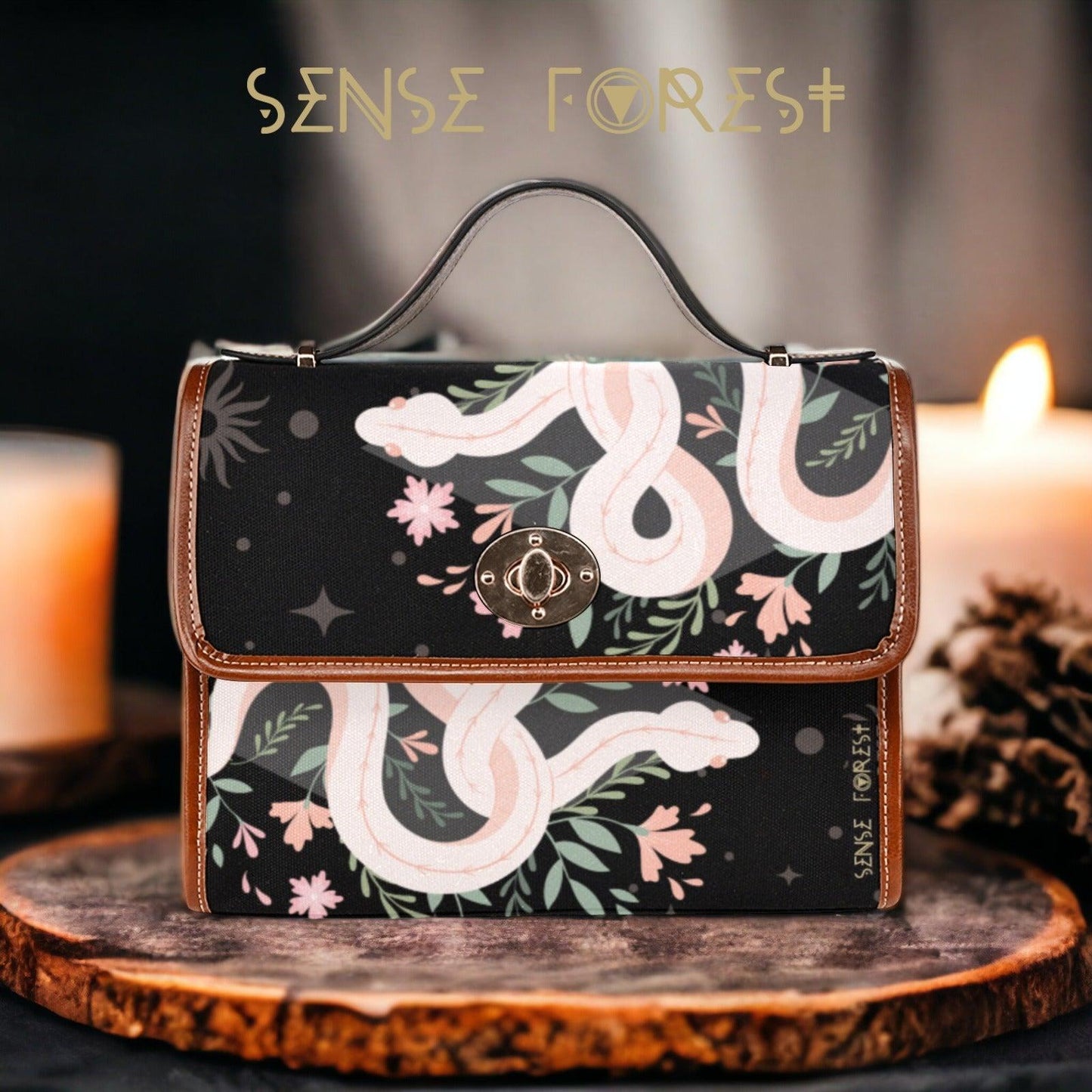 Boho Floral Snake Witchy Canvas Satchel Bag - sense forest