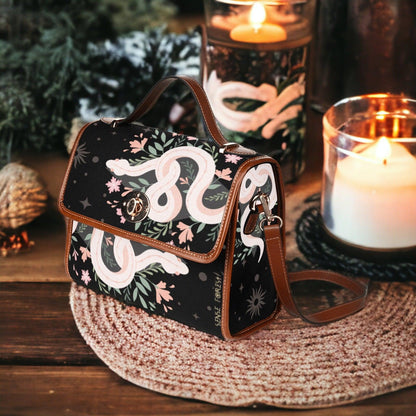 Boho Floral Snake Witchy Canvas Satchel Bag - sense forest