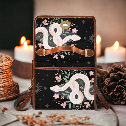 Boho Floral Snake Witchy Canvas Satchel Bag - sense forest