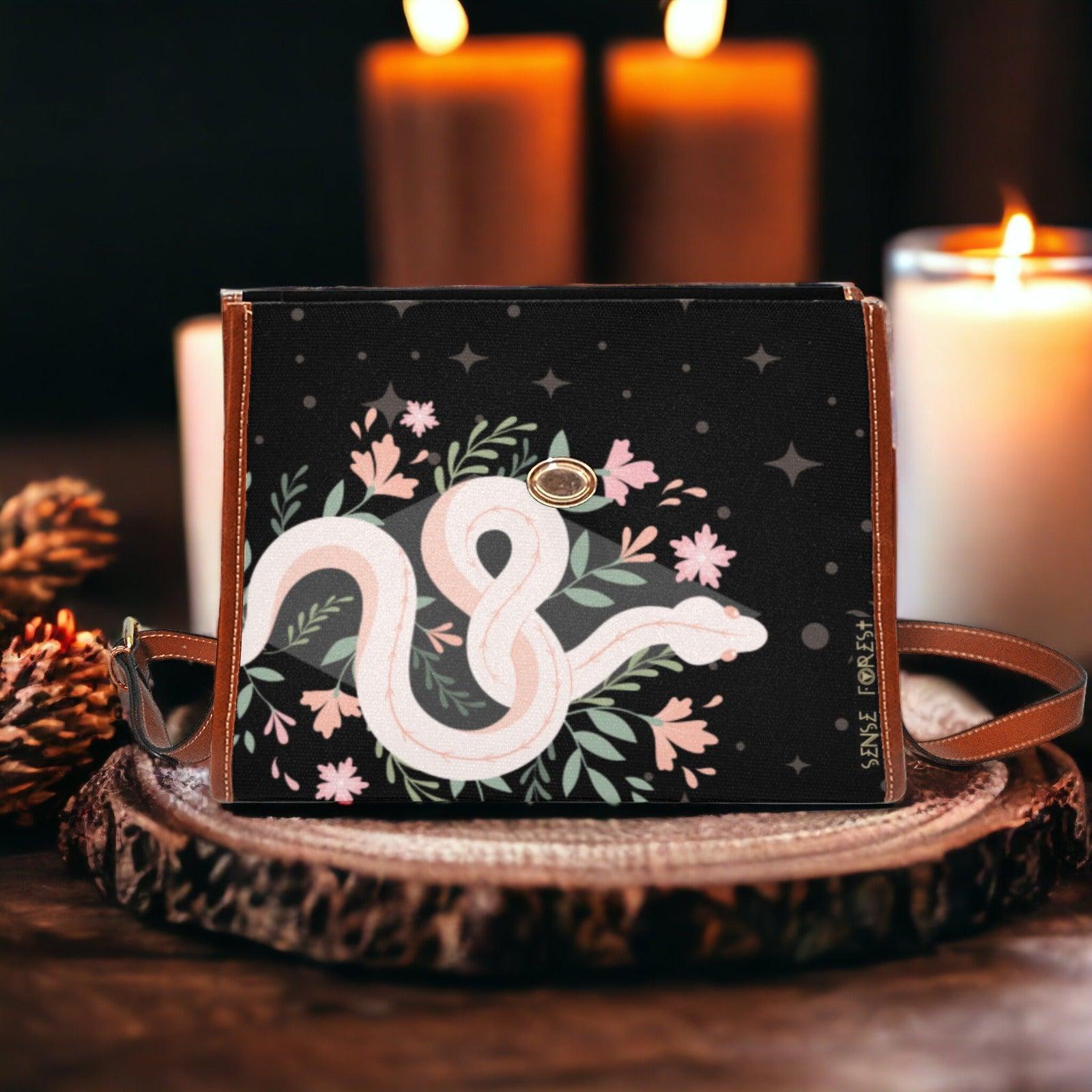 Boho Floral Snake Witchy Canvas Satchel Bag - sense forest