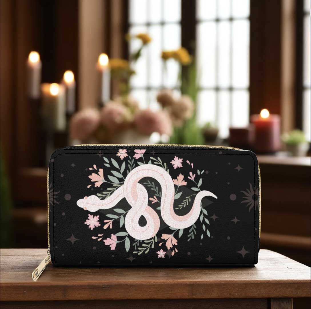 Boho Floral Witchy Snake Clutch Wallet - sense forest