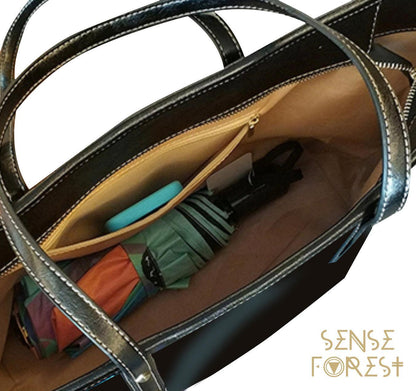 Boho Moon phase moth Forest Vegan Leather Zip top Tote Bag - sense forest