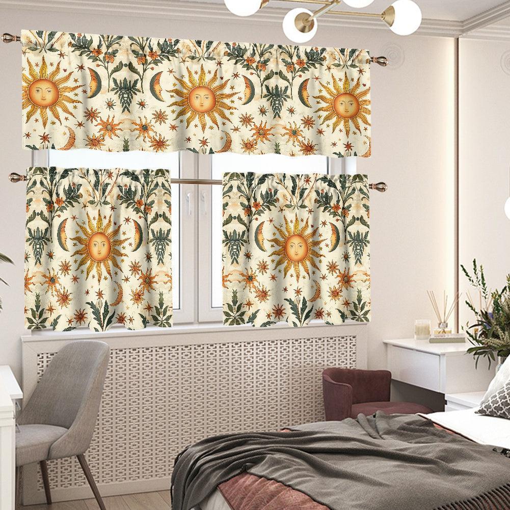 Boho Sun moon stars Kitchen Curtain Valance and Tiers Set | Sense Forest - sense forest