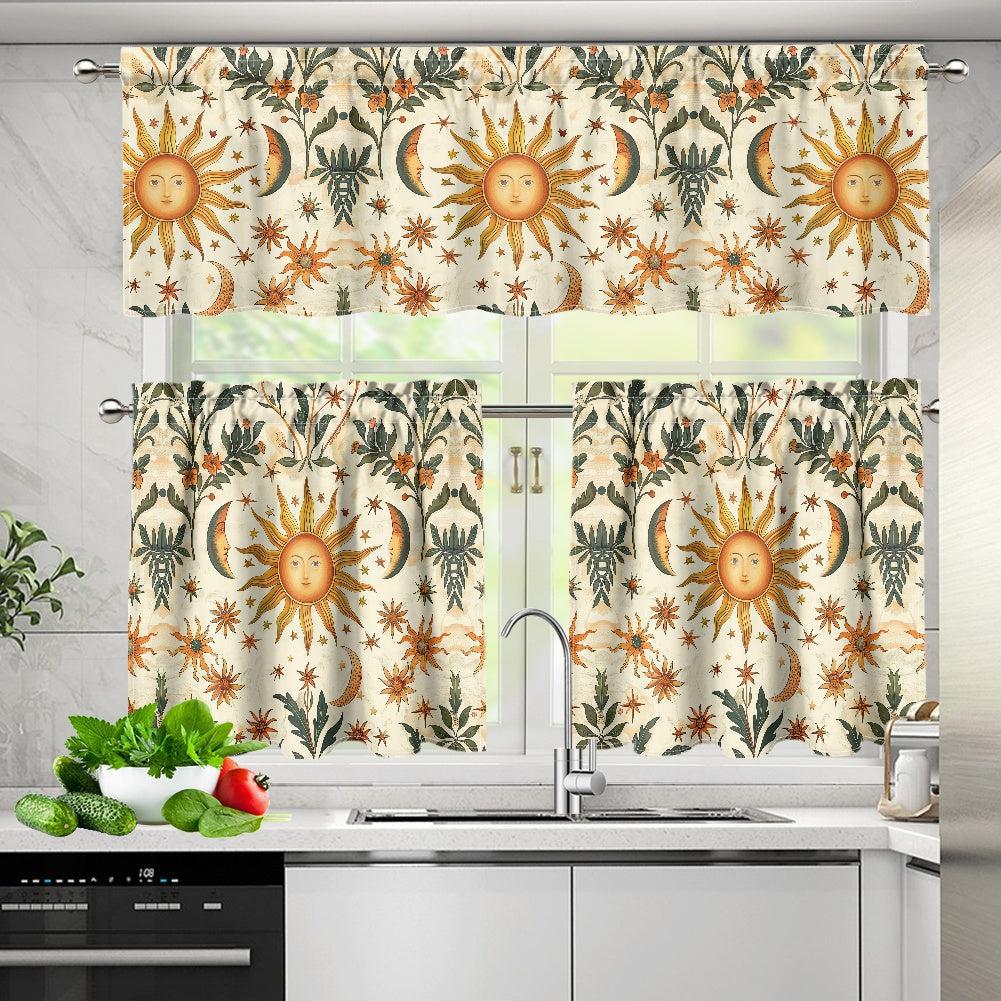 Boho Sun moon stars Kitchen Curtain Valance and Tiers Set | Sense Forest - sense forest