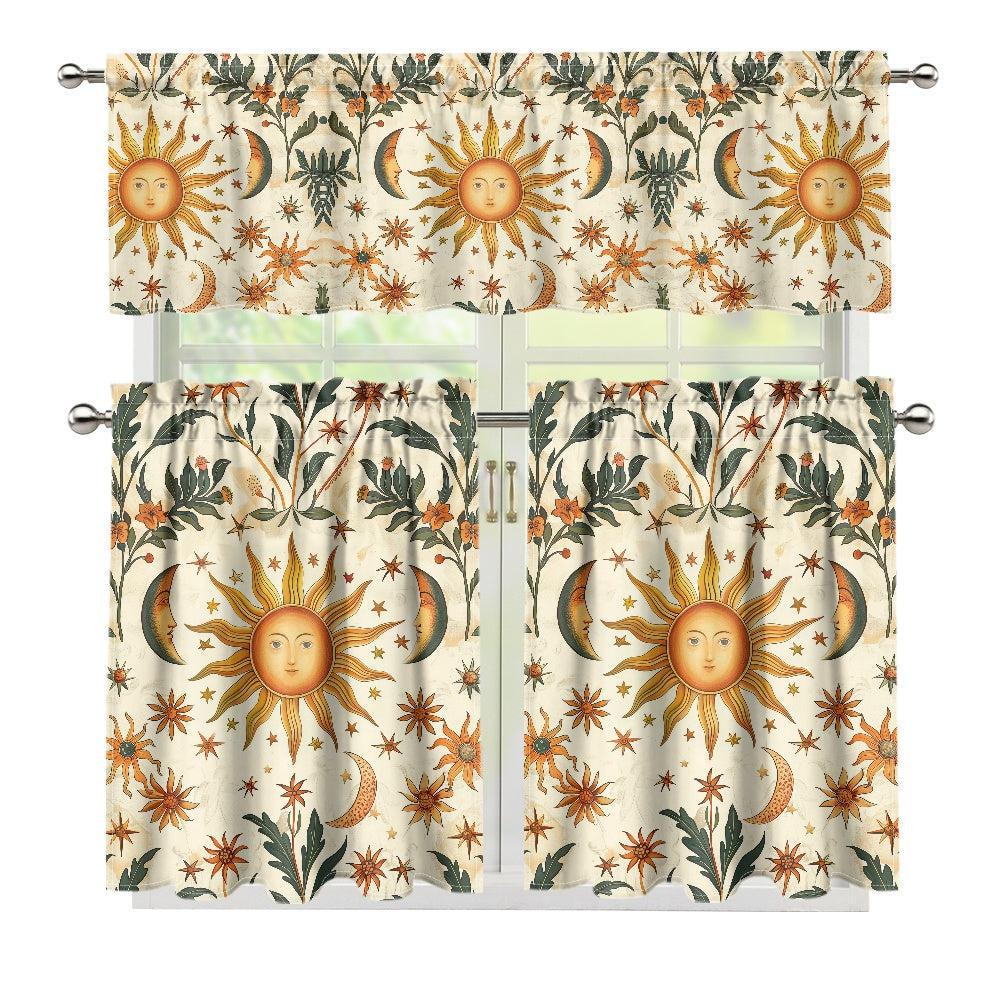 Boho Sun moon stars Kitchen Curtain Valance and Tiers Set | Sense Forest - sense forest