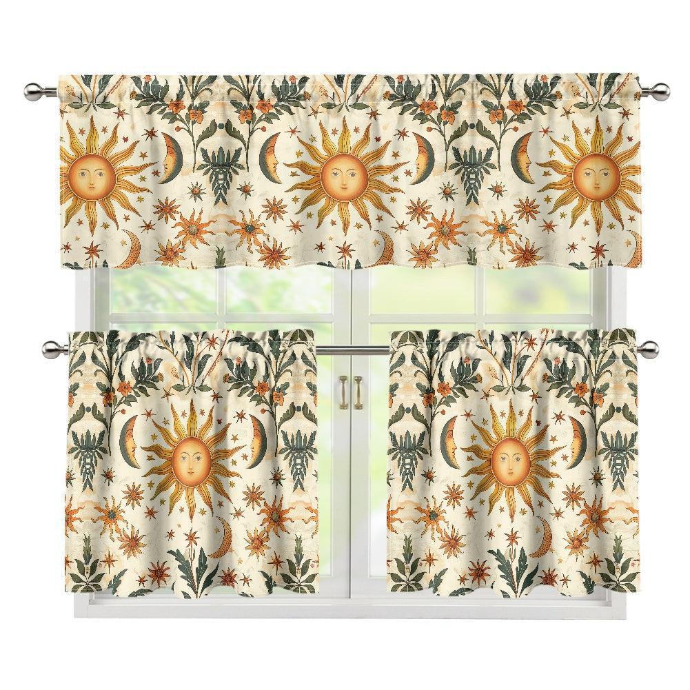 Boho Sun moon stars Kitchen Curtain Valance and Tiers Set | Sense Forest - sense forest