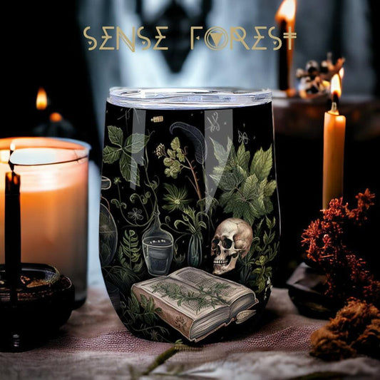 Botanical Herbalist witchcraft 12oz Stainless Steel Wine Tumbler | Sense Forest - sense forest