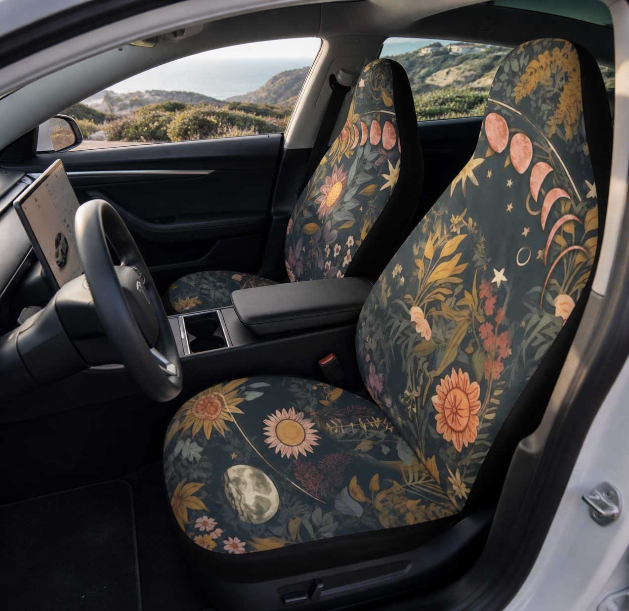 Botanical Witchy Moon Phase Celestial Car Seat Cover - sense forest