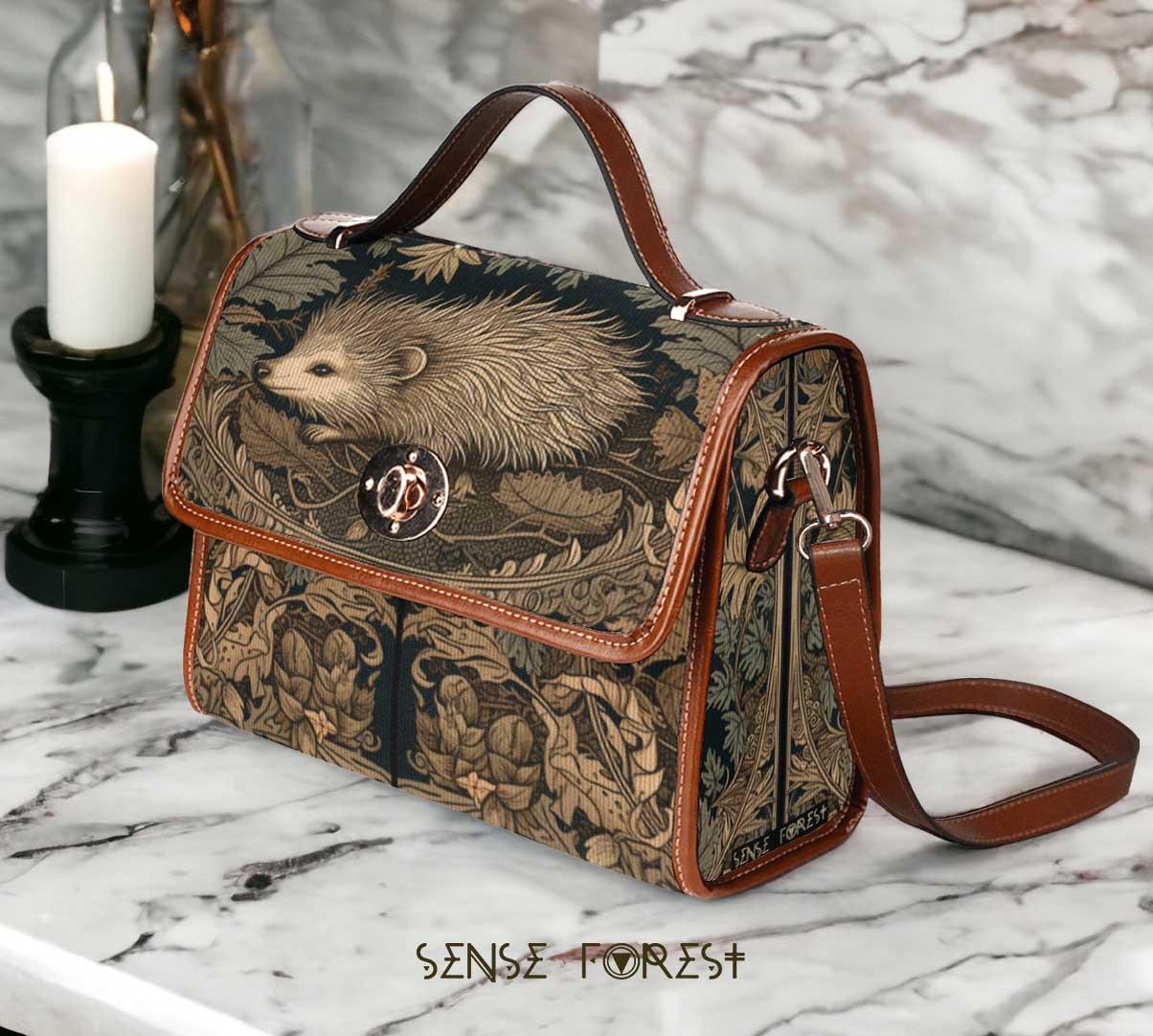 Brown hedgehog canvas satchel bag - sense forest