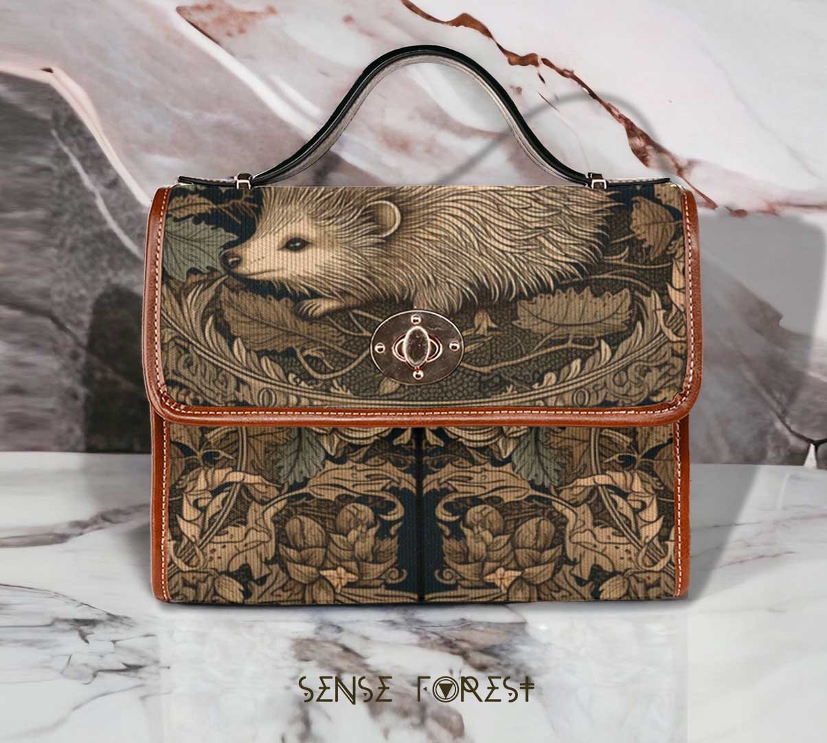 Brown hedgehog canvas satchel bag - sense forest