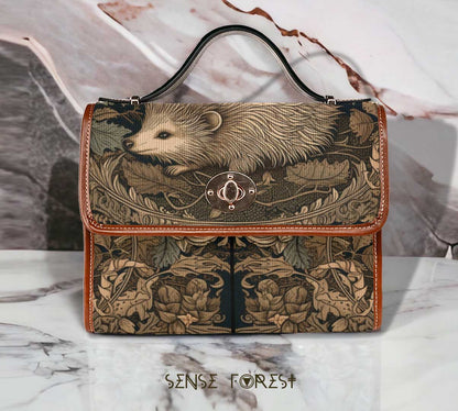 Brown hedgehog canvas satchel bag - sense forest