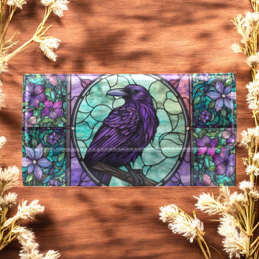Medieval Goth Stained Glass Crow Trifold Wallet | Sense Forest
