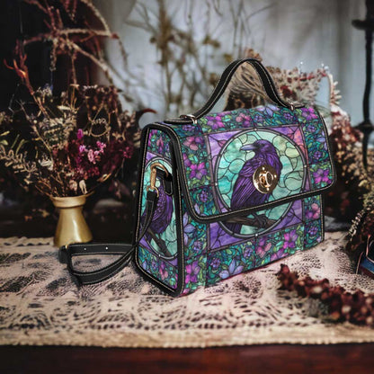 Stained Glass Crow Medieval Goth Canvas Satchel Bag| Sense Forest