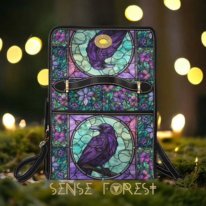 Stained Glass Crow Medieval Goth Canvas Satchel Bag| Sense Forest