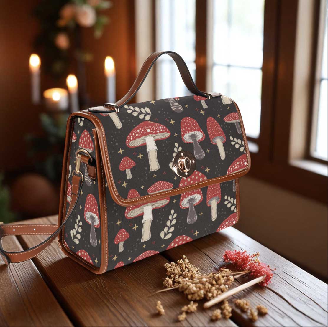 Cottagecore Amanita mushroom Canvas Satchel Bag - sense forest