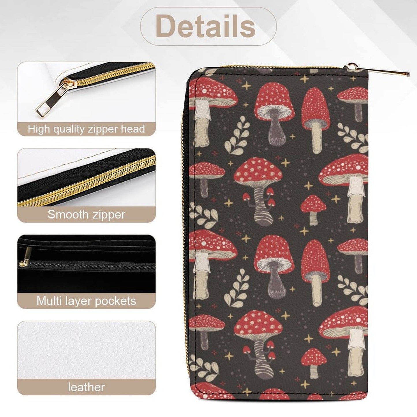 Cottagecore Amanita mushroom Zip Around Clutch Wallet - sense forest