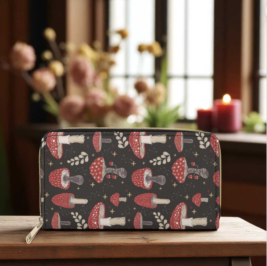 Cottagecore Amanita mushroom Zip Around Clutch Wallet - sense forest