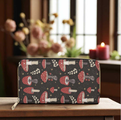 Cottagecore Amanita mushroom Zip Around Clutch Wallet - sense forest